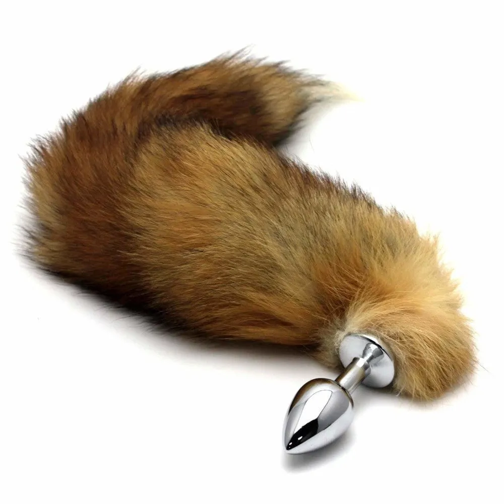 Brown Fox Tail Stainless Steel Plug
