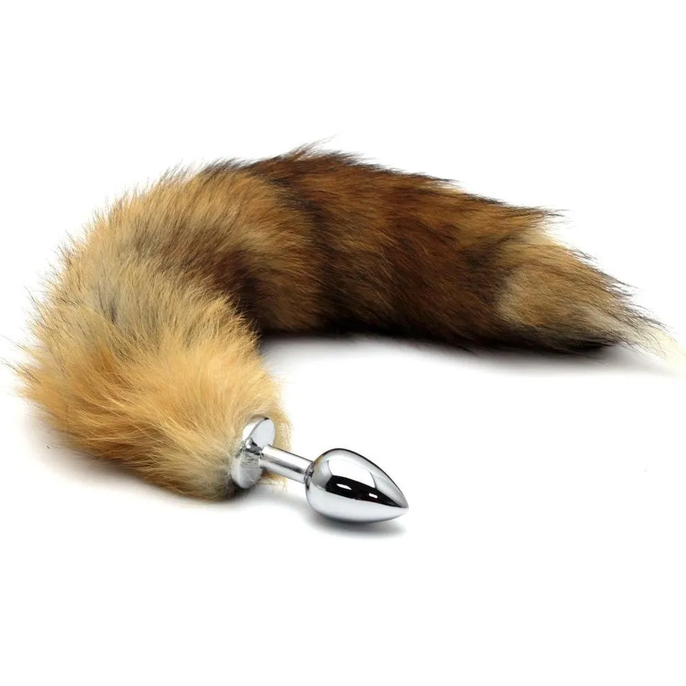 Brown Fox Tail Stainless Steel Plug