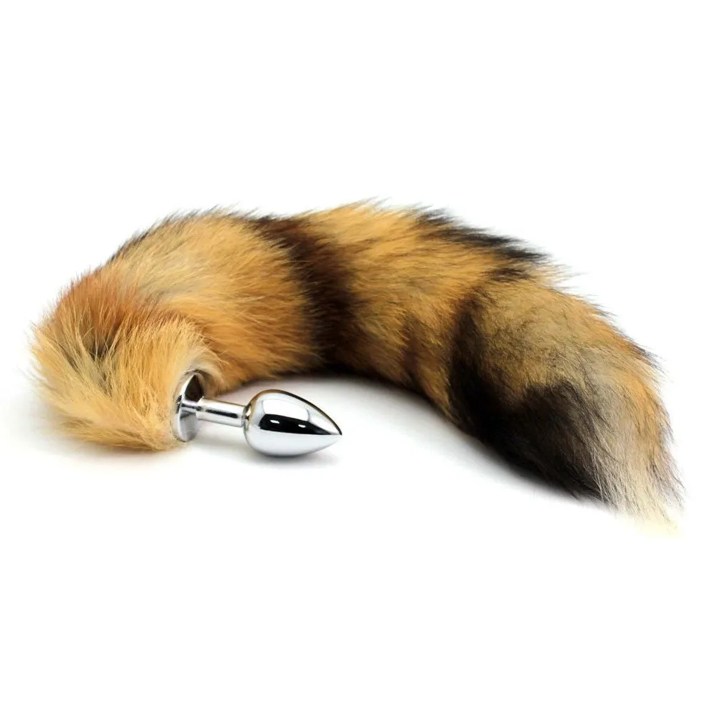 Brown Fox Tail Stainless Steel Plug