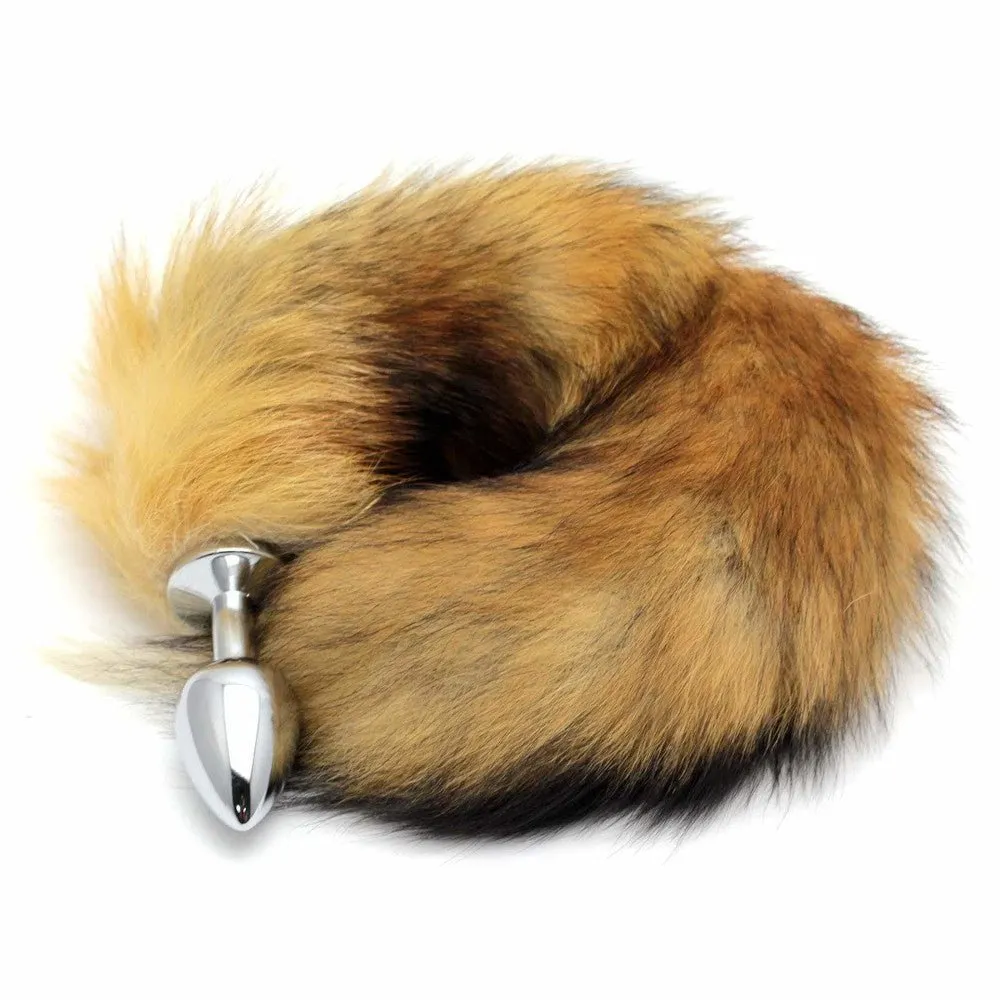 Brown Fox Tail Stainless Steel Plug