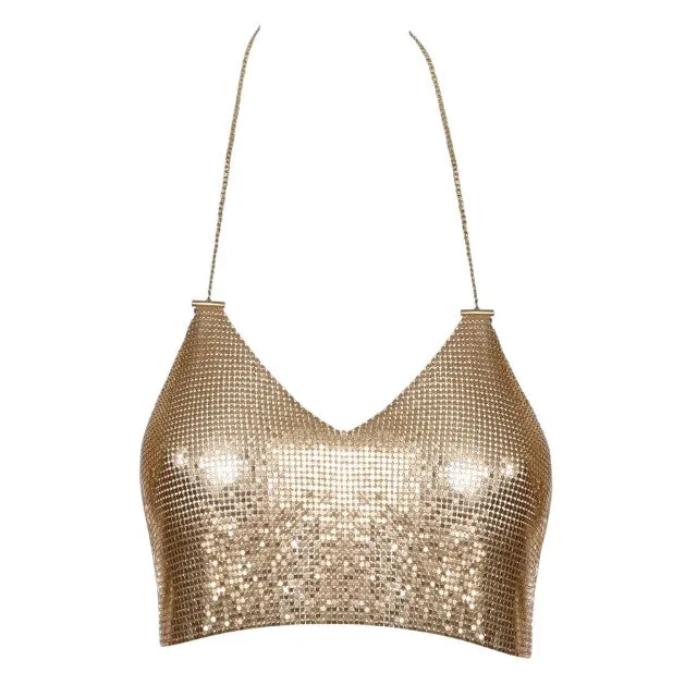 Bustieră sexy COTTELLI Accessoires Metal Top Gold. din metal cu lanț reglabil pentru gât. culoare auriu