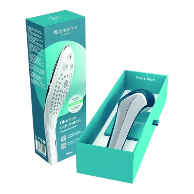 Cap de duș stimulator WOMANIZER Wave Chrome. pentru stimularea clitorisului. 3 tipuri de jet. 2 intensități. argintiu
