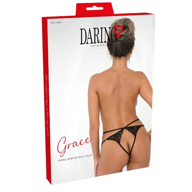 Chilot sexy DARING INTIMATES Grace String with Keyhole Back. design cu bretele subțiri și decupaje. culoare negru. mărime S/M. model 76033