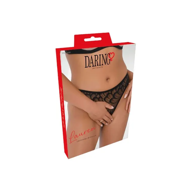 Chilot sexy DARING INTIMATES Lauren Crotchless Hiphugger. design cu dantelă delicată și plasă. culoare negru. mărime S/M. model 76238