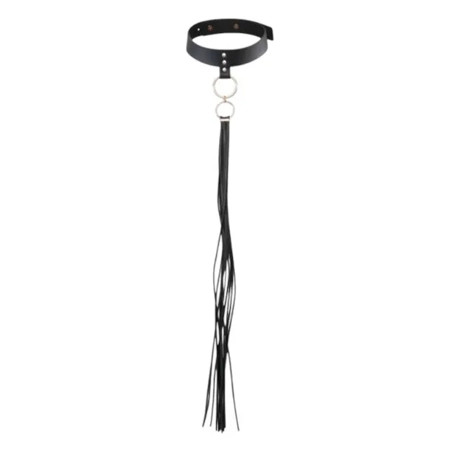 Choker BIJOUX INDISCRETS Maze Tassel Choker. design cu inele metalice și franjuri lungi. din piele ecologică. negru