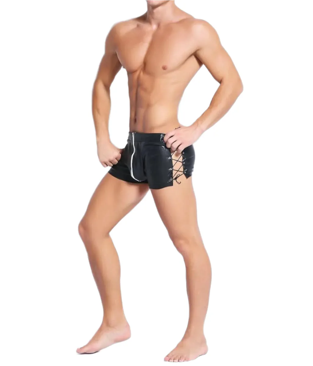Come Closer Sexy Briefs |  Faux Leather | Zipper |  Lace Up Short