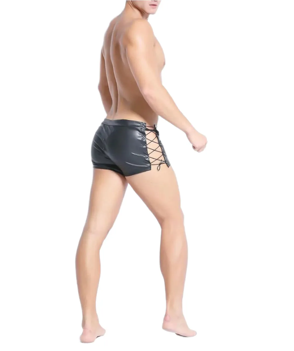 Come Closer Sexy Briefs |  Faux Leather | Zipper |  Lace Up Short