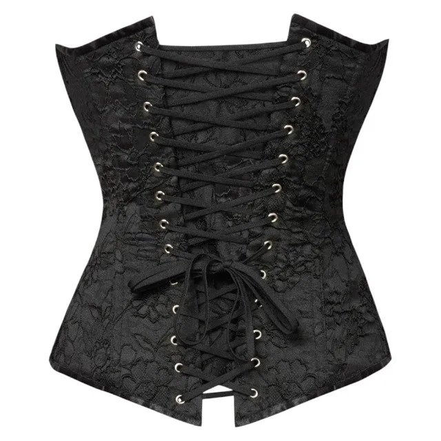 Corset sexy COTELLI PARTY Corsage. pentru jocuri erotice și roleplay. din material catifelat cu broderie florală. culoare negru. mărime L