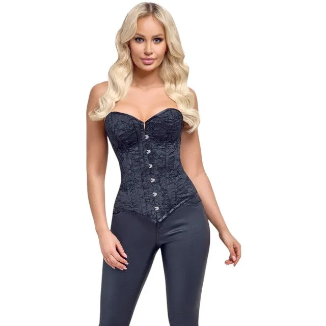 Corset sexy COTELLI PARTY Corsage. pentru jocuri erotice și roleplay. din material catifelat cu broderie florală. culoare negru. mărime L