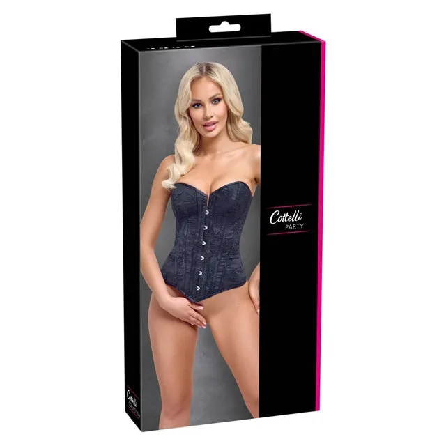 Corset sexy COTELLI PARTY Corsage. pentru jocuri erotice și roleplay. din material catifelat cu broderie florală. culoare negru. mărime S
