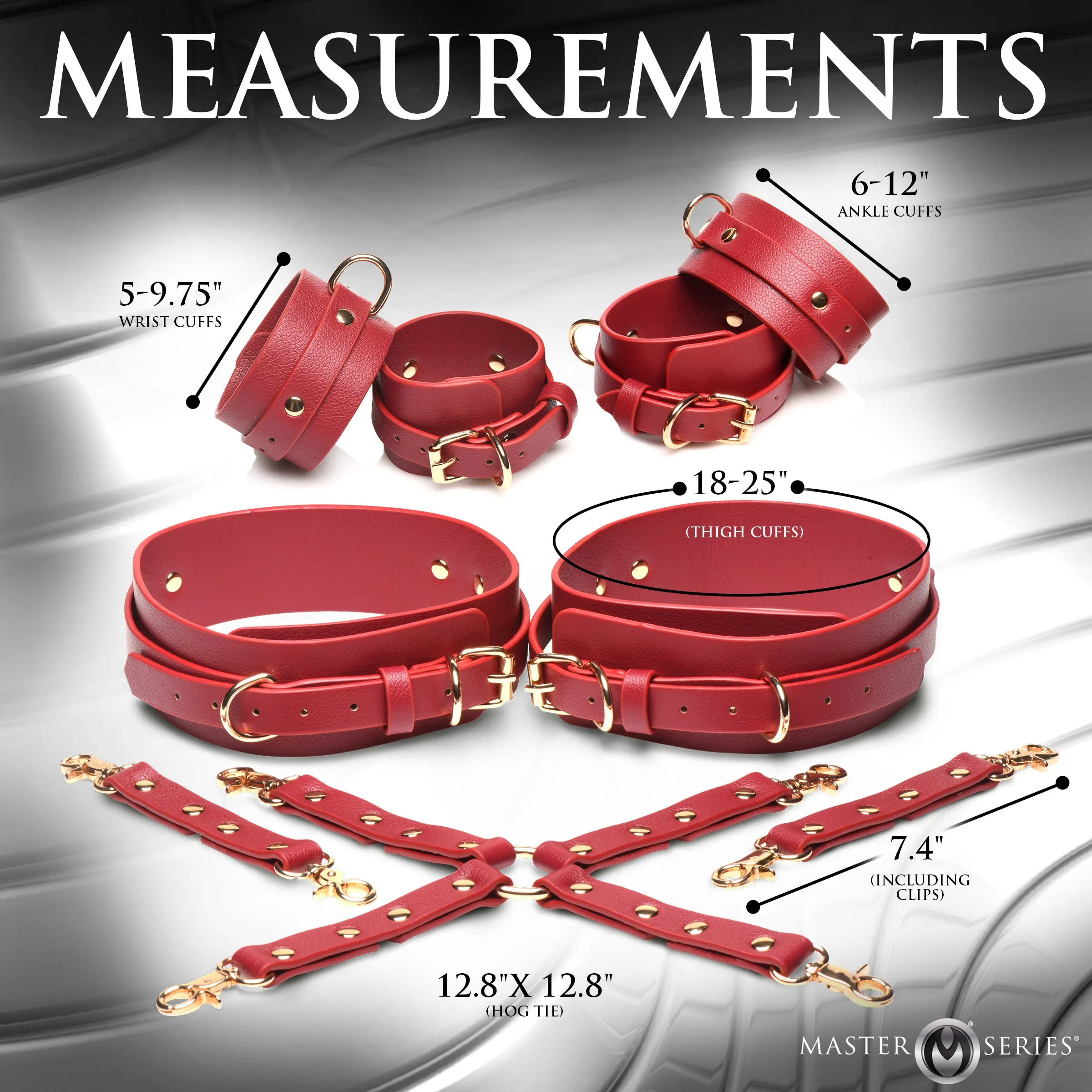 Crimson Captive Thigh. Wrist And Ankle Hog Tie Restraints