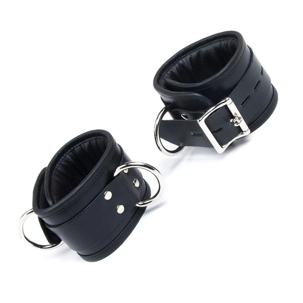 Deluxe Padded Leather Ankle Restraints w/ D Rings