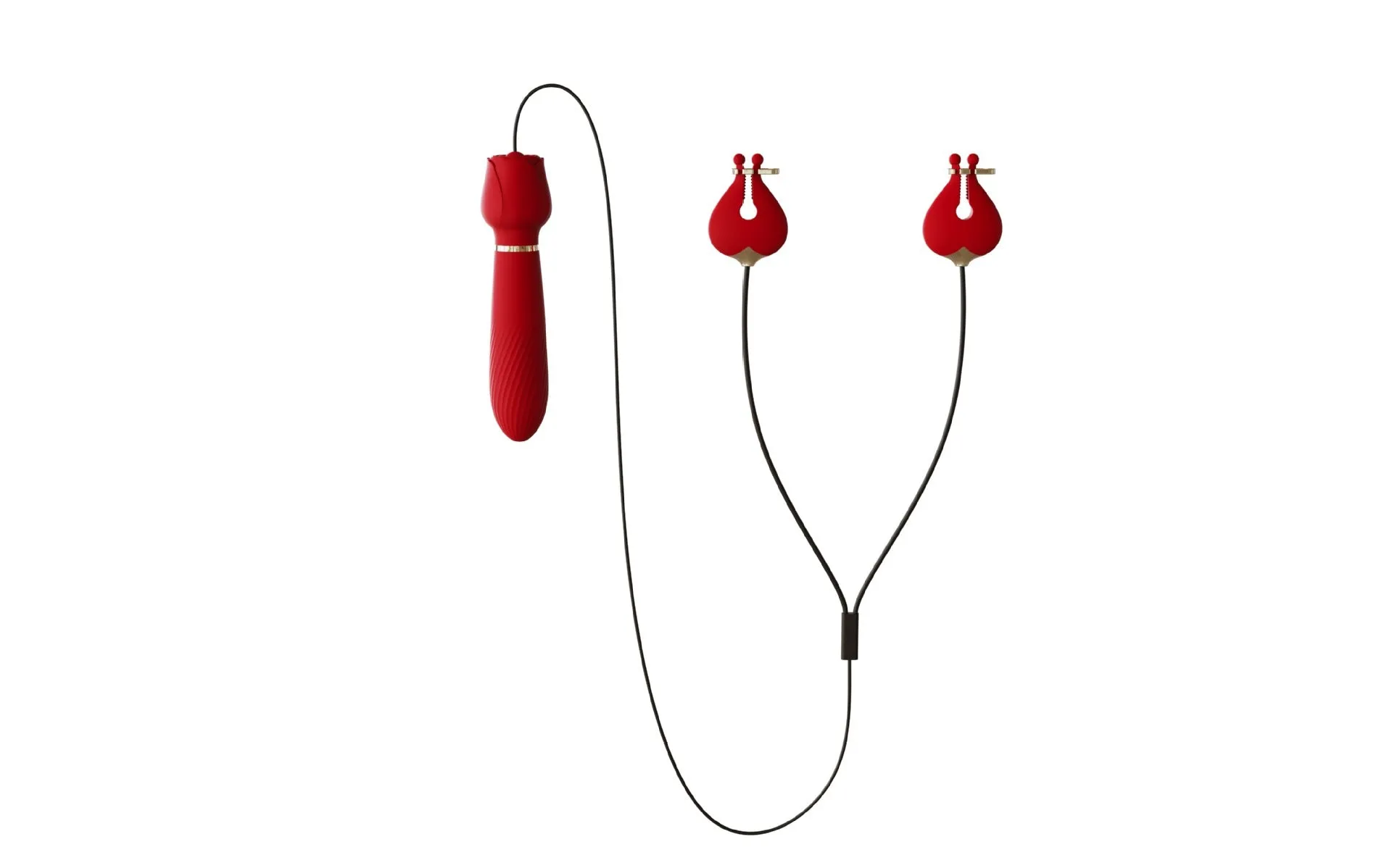 G Spot Vibrating Dildo Double Nipple Clamps Vibrator - 2-in-1 Rose Sex Toy for Women