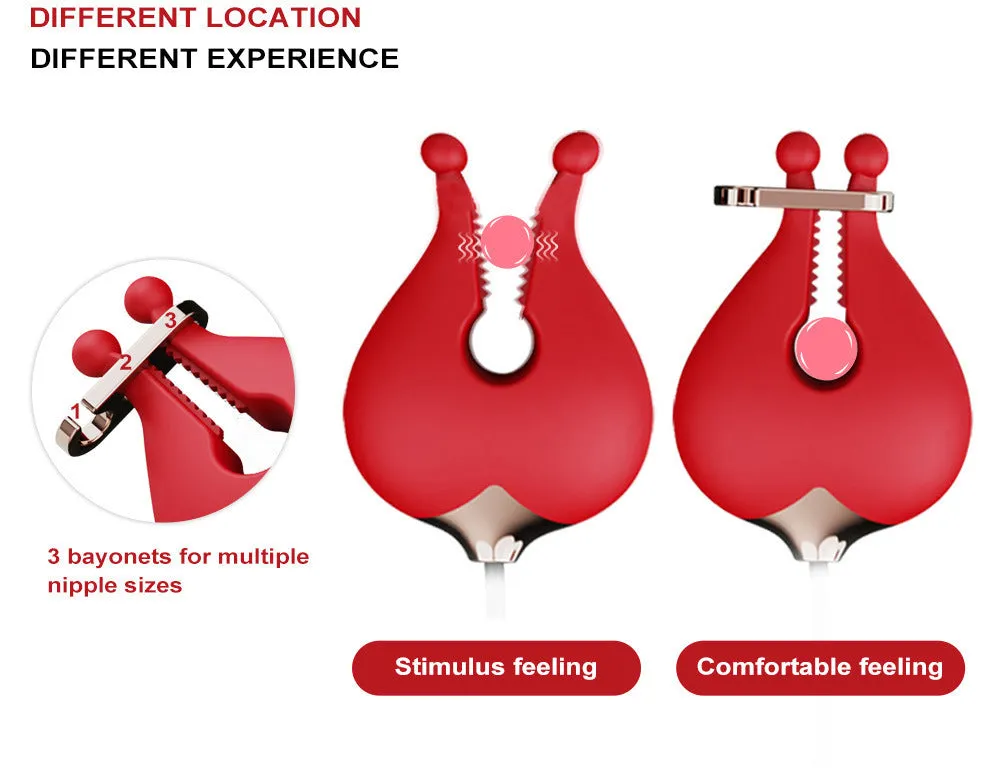 G Spot Vibrating Dildo Double Nipple Clamps Vibrator - 2-in-1 Rose Sex Toy for Women