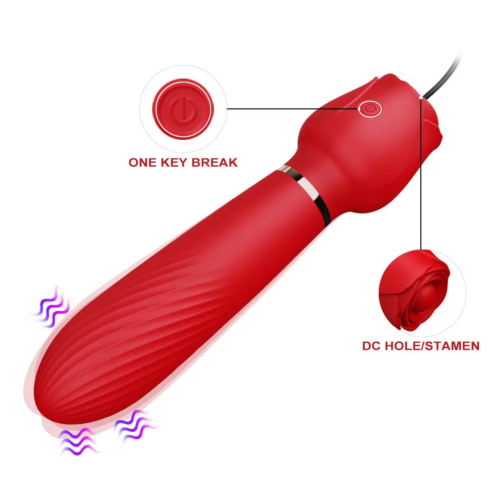 G Spot Vibrating Dildo Double Nipple Clamps Vibrator - 2-in-1 Rose Sex Toy for Women