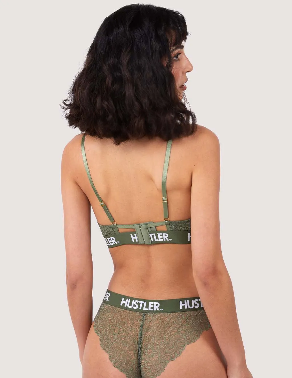 HUSTLER® Logo Lace Bra Olive