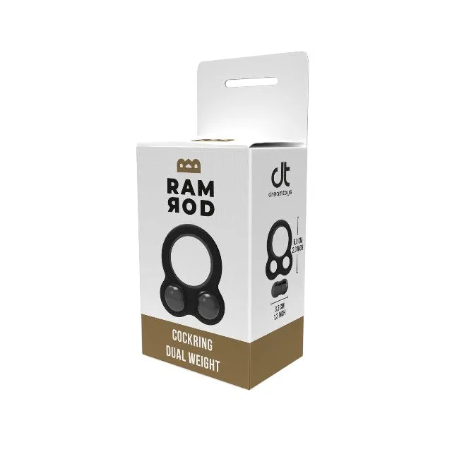 Inel pentru penis DREAMTOYS RAMROD Cockring Dual Weight. cu 2 bile de oțel detașabile. lungime 6 cm. din silicon. negru