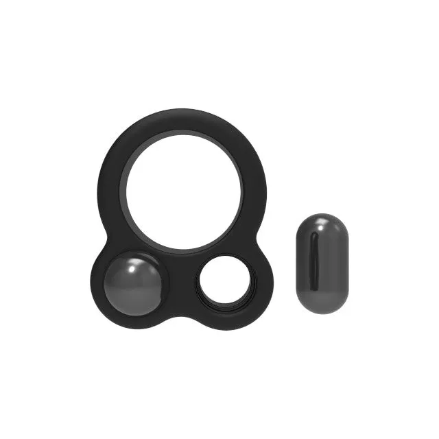 Inel pentru penis DREAMTOYS RAMROD Cockring Dual Weight. cu 2 bile de oțel detașabile. lungime 6 cm. din silicon. negru