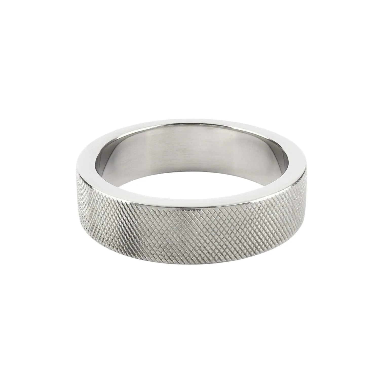Inel pentru penis MR. STEEL CrissCross C-Ring. cu design geometric. din oțel inoxidabil. diametru 5 cm (mediu). argintiu