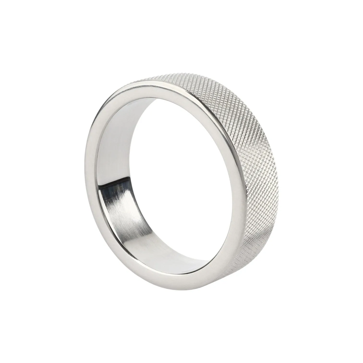 Inel pentru penis MR. STEEL CrissCross C-Ring. cu design geometric. din oțel inoxidabil. diametru 5 cm (mediu). argintiu