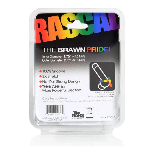 Inel pentru penis RASCAL The Brawn Pride!. din silicon. pentru erecții puternice. diametru 4.4 cm. design în culorile curcubeului