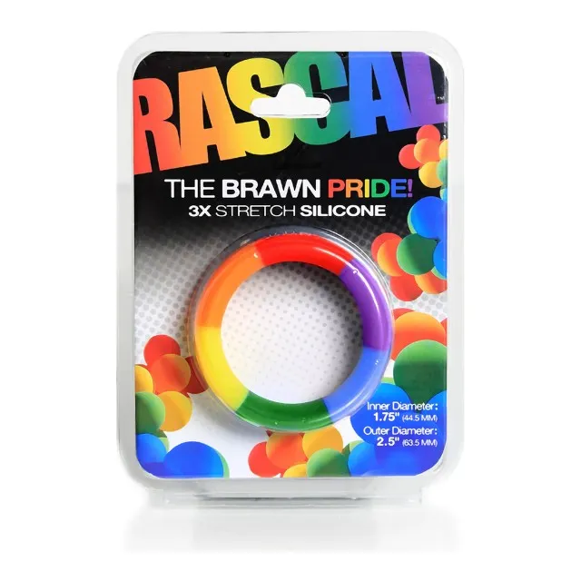 Inel pentru penis RASCAL The Brawn Pride!. din silicon. pentru erecții puternice. diametru 4.4 cm. design în culorile curcubeului