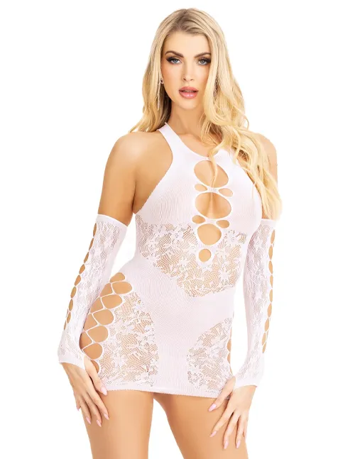 Lace & Net Racerback Mini Dress & Gloves
