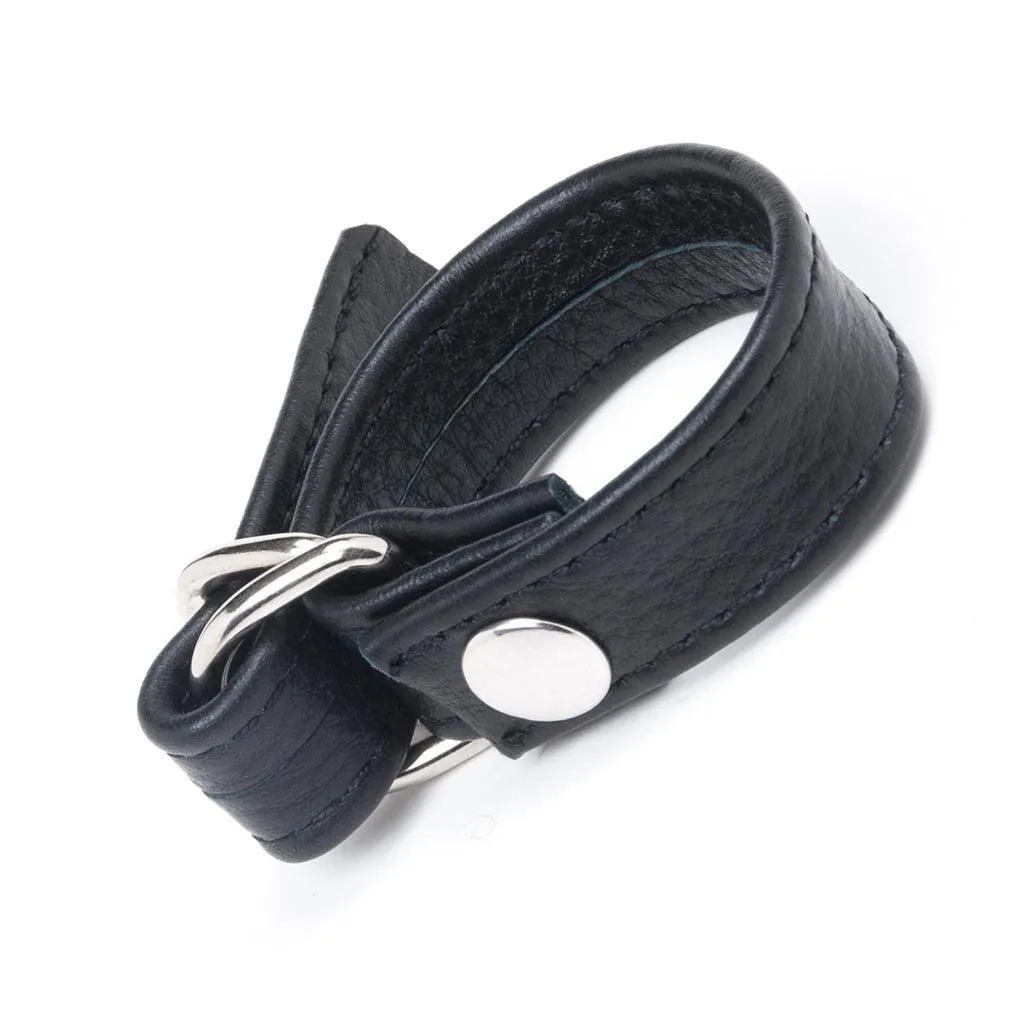 Leather Cock Ring with D-Ring. Black
