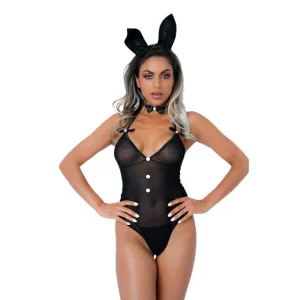 Lenjerie sexy iepuraș DARING INTIMATES Tuxedo Bunny. teddy din plasă   papion   bentiță cu urechi. culoare negru. mărime S/M. model 75202