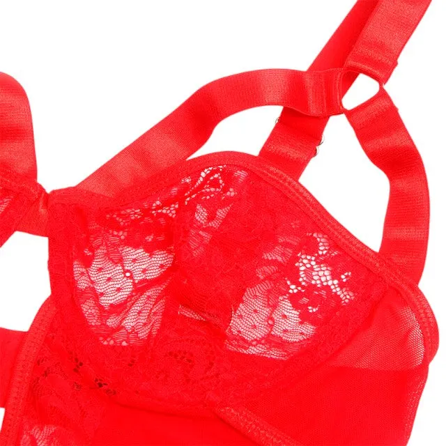 Lenjerie sexy SUBBLIME Teddy with Garter. body din dantelă cu bretele și portjartier. culoare roșu. marime L/XL