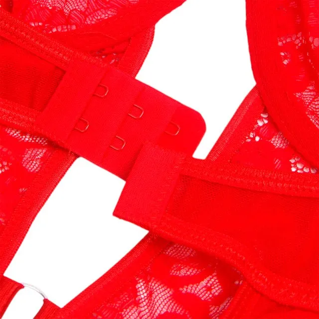 Lenjerie sexy SUBBLIME Teddy with Garter. body din dantelă cu bretele și portjartier. culoare roșu. marime L/XL