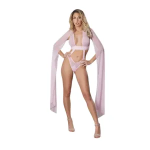 Lenjerie sexy teddy ALLURE Crazy in Love. body cu mâneci diafane din plasă. culoarea roz. mărime universală
