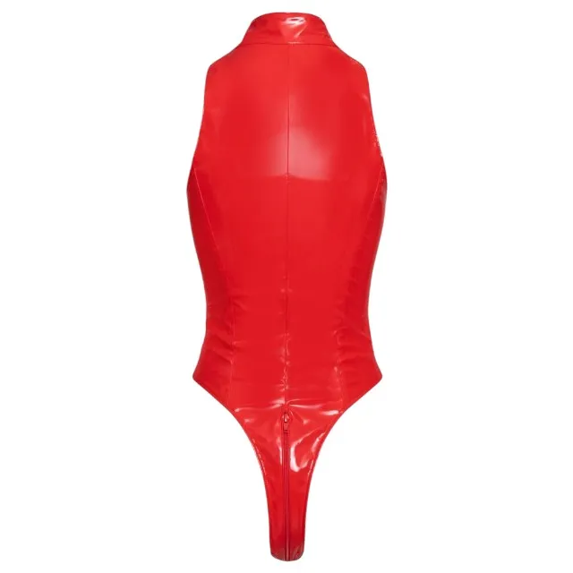 Lenjerie teddy sexy BLACK LEVEL Vinyl Body. din material lucios. design cu guler și fermoar. culoare roșu. mărime M(28407073031)