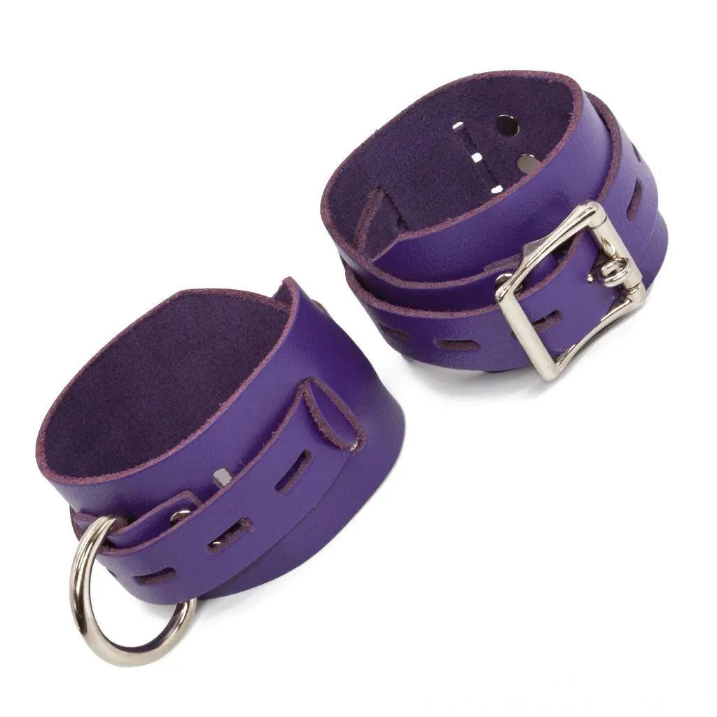 Locking/Buckling Leather Bondage Restraints. Purple