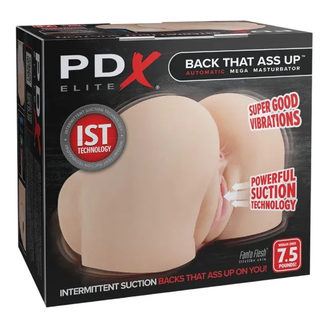 Masturbator PDX ELITE Back That Ass Up. în formă de fund. simulare vaginală și anală. cu 12 funcții de vibrație. 6 funcții de aspirare