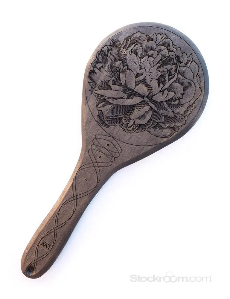 Peony Engraved Wooden Spanking Paddle. Ebony Pine