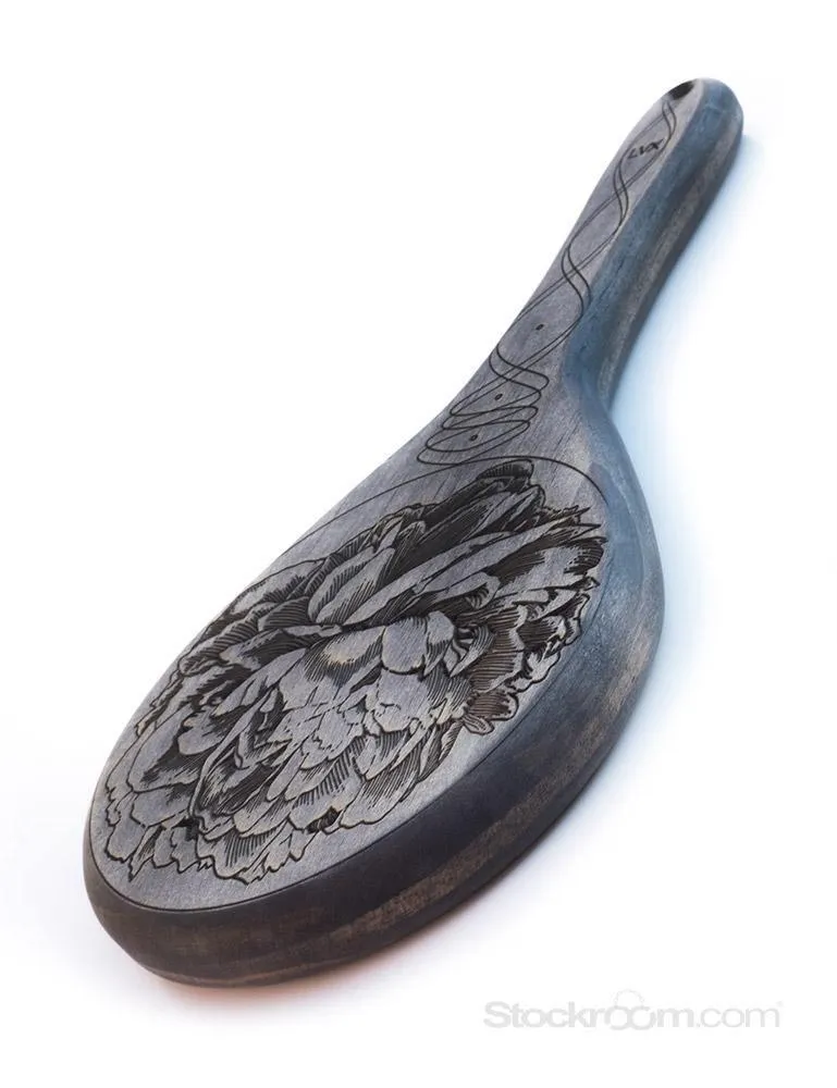 Peony Engraved Wooden Spanking Paddle. Ebony Pine