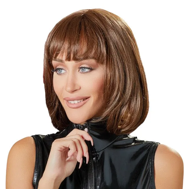 Perucă sexy COTTELLI Accessoires. pentru jocuri erotice și costume roleplay. bob scurt cu breton. culoarea maro