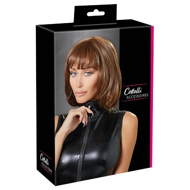 Perucă sexy COTTELLI Accessoires. pentru jocuri erotice și costume roleplay. bob scurt cu breton. culoarea maro
