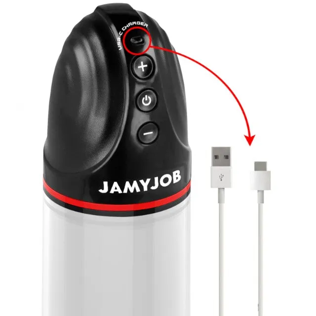 Pompă electrică JAMYJOB XPAND. pentru mărirea penisului. 3 viteze de aspirare. rezistentă la apă. gri transparent