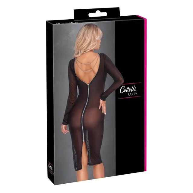 Rochie sexy COTTELLI Party Dress. lenjerie erotică din plasă cu lanț și fermoar pe spate. culoare negru. mărime L