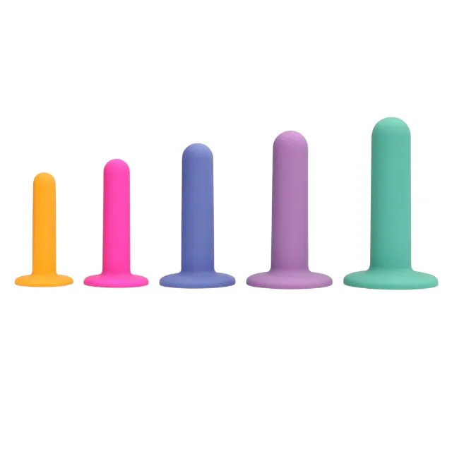 Set dilatare vaginală LOVELINE Silicone Dilator Set. 5 dilatatoare cu ventuze pentru fixare. diametre 1.7 - 3.2 cm. multicolor