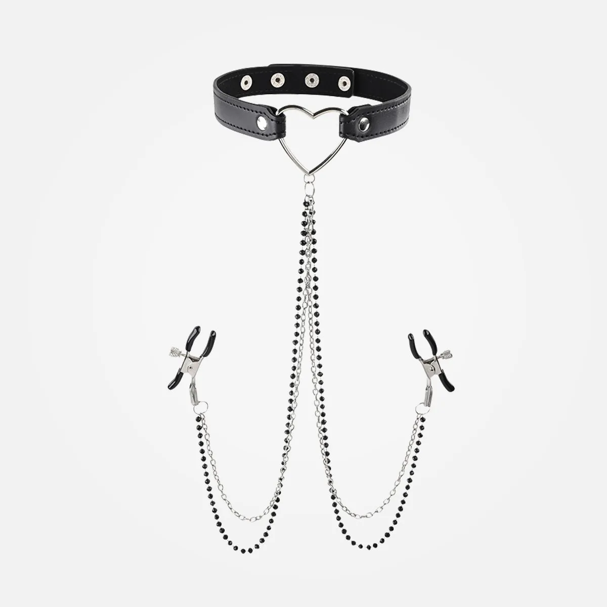 Sex & Mischief - Amor Black Collar with Nipple Clamps   Chain