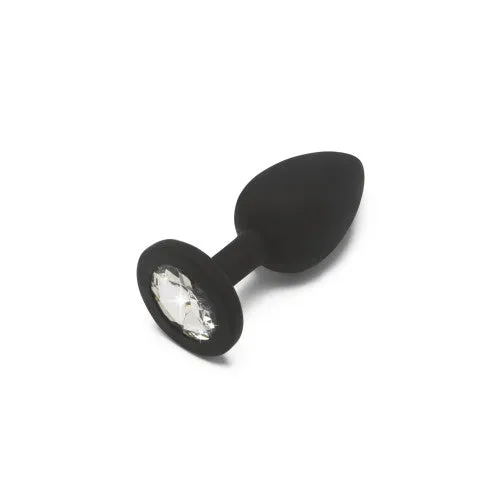 Small BLACK Silicone butt plug with CLEAR Jewel