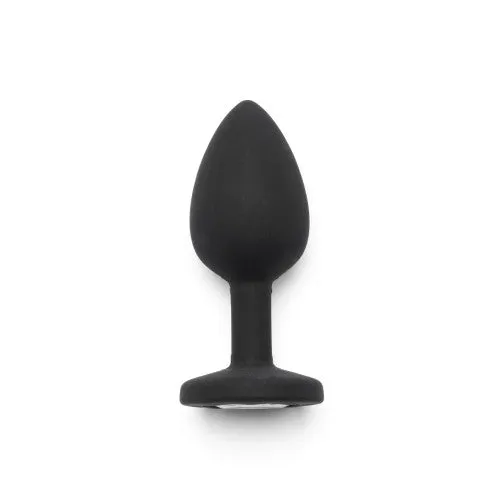 Small BLACK Silicone butt plug with CLEAR Jewel
