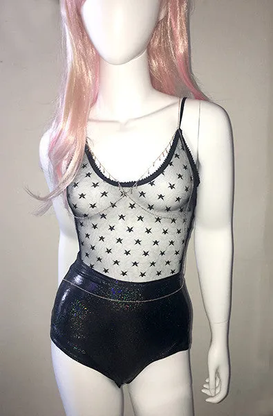Star Mesh Bodysuit in Black