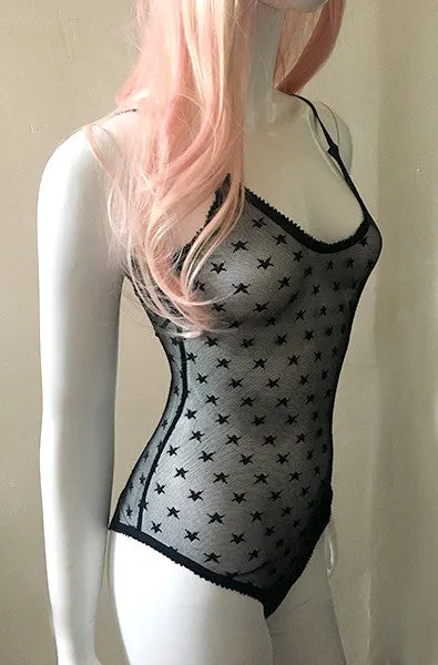 Star Mesh Bodysuit in Black