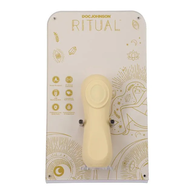 Stimulator clitoris DOC JOHNSON Ritual Sol. din silicon moale. cu pulsații. 10 funcții de vibrație. rezistent la apă. galben