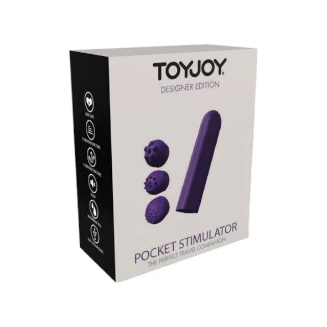 Stimulator clitoris TOYJOY Designer Pocket Stimulator. cu 3 capete interschimbabile. 12 funcții de vibrație. silențios. mov