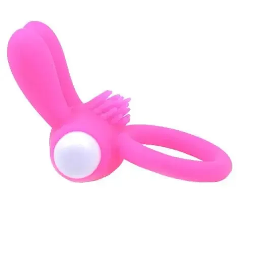 Stretchy Silicone Pink Vibrating Cock Ring with Rabbit Ears